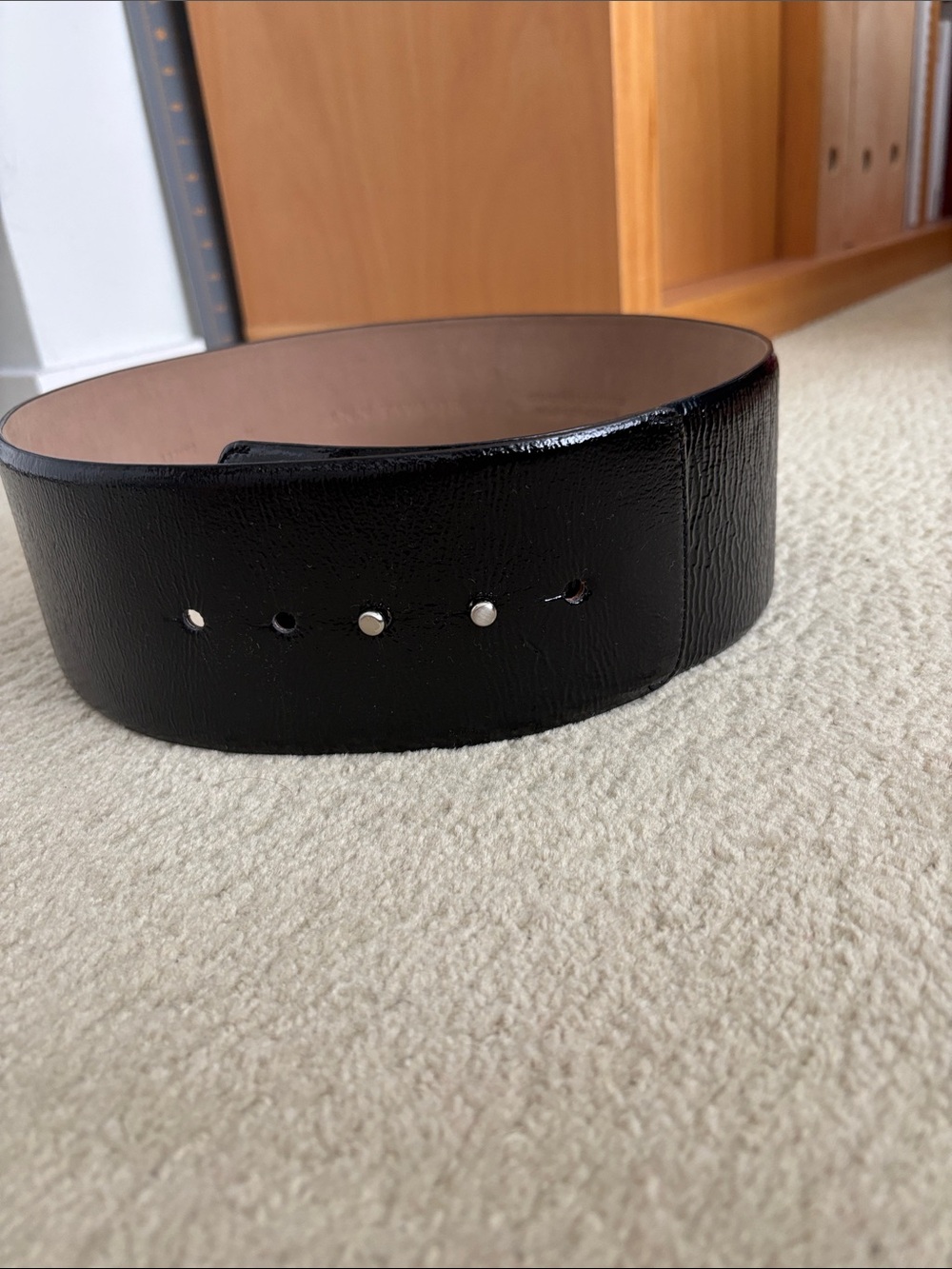 Ann Taylor Wide Black Leather Belt with Silver Studs